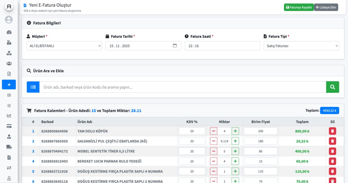 AysimaPOS E-Fatura Oluşturma Ekranı - Hızlı ve Kolay Fatura Kesme