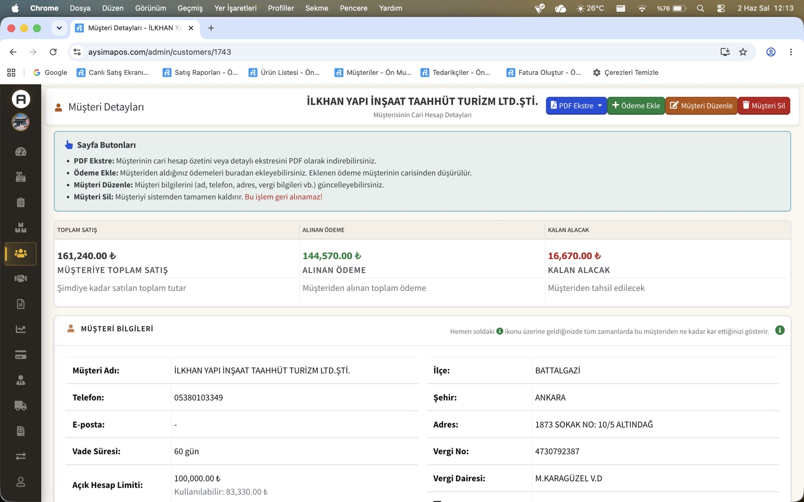 AysimaPOS müşteri ödeme geçmişi ve satış işlemleri ekranı: nakit ödemeler, okul açık hesap satışları, iade işlemleri, e-arşiv ve e-fatura oluştur butonu
