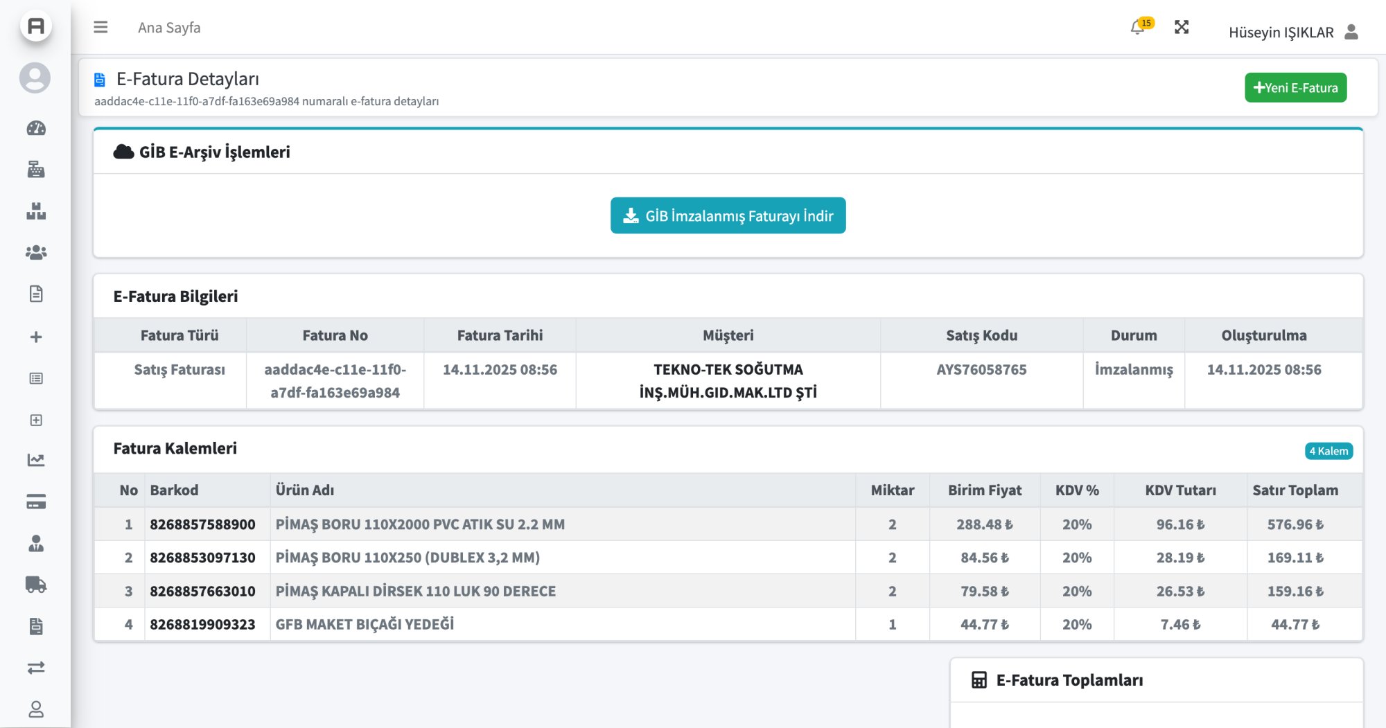 AysimaPOS E-Fatura Detay - Fatura Durumu Takibi ve UBL XML Görüntüleme