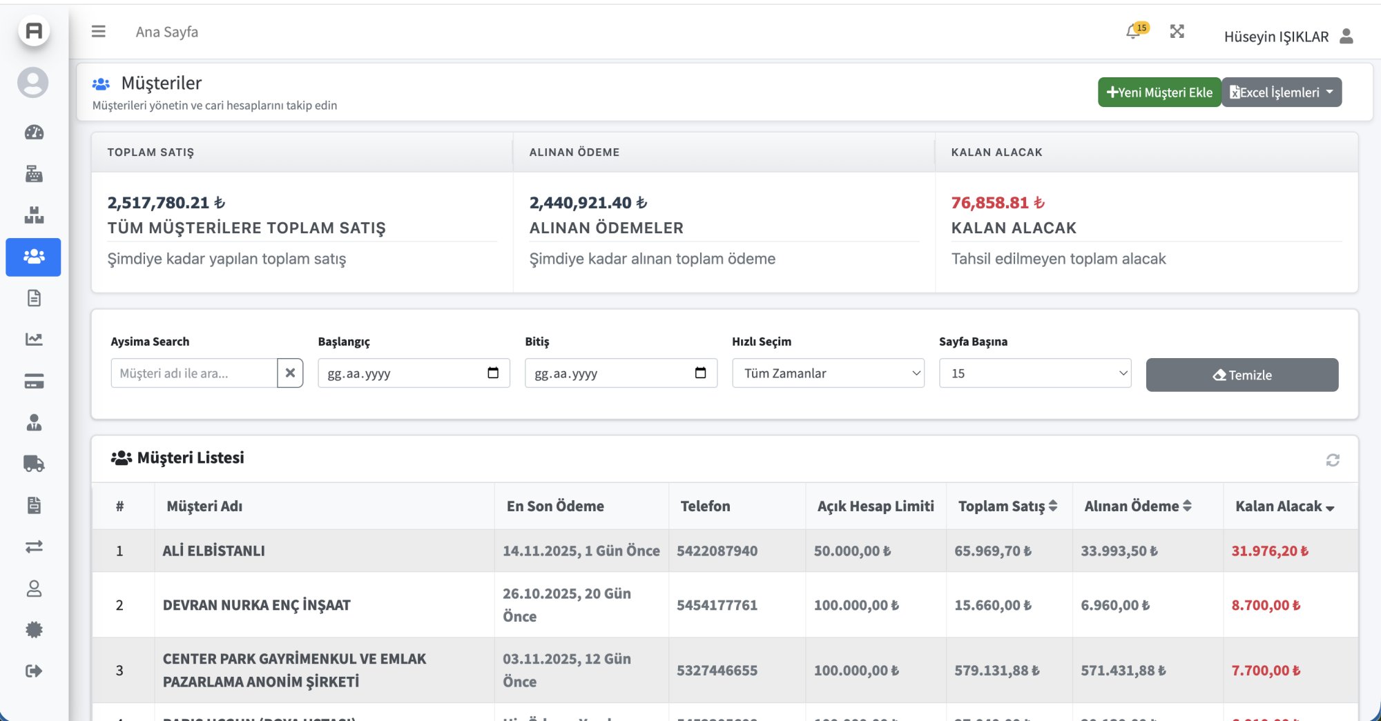 AysimaPOS Müşteri Listesi - Cari Hesap Takibi ve Toplu Müşteri Yönetimi