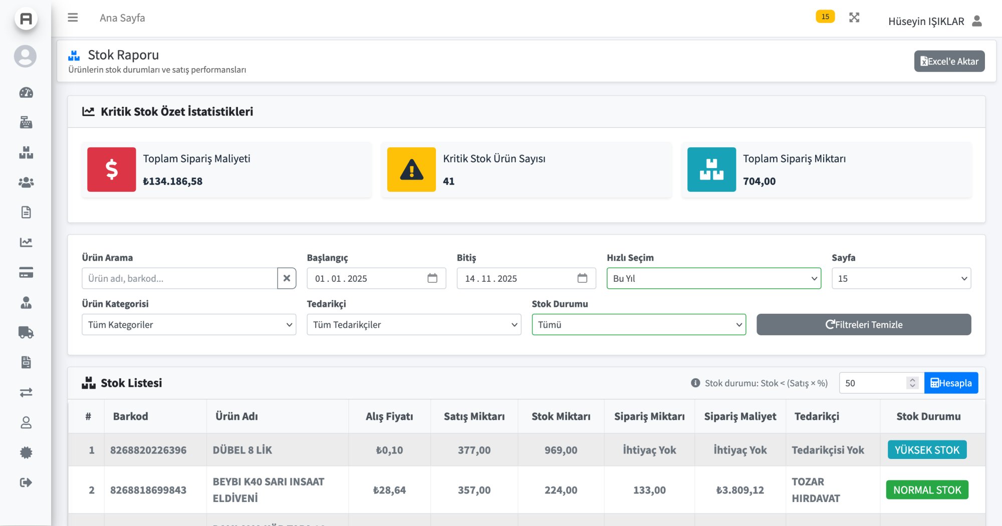 AysimaPOS Stok Takip Raporu - Anlık Stok Hareketleri ve Kritik Seviye Uyarıları