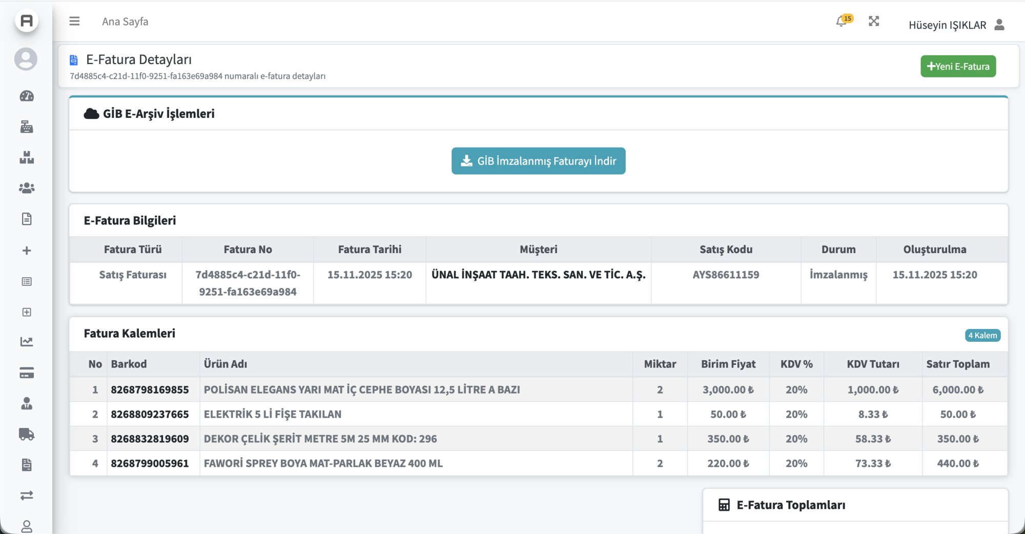 AysimaPOS Sisteminden Kesilmiş Bir GİB Faturanın E-Fatura Detayları AysimaPOS Sisteminden Kesilmiş Bir GİB Faturanın E-Fatura Detayları